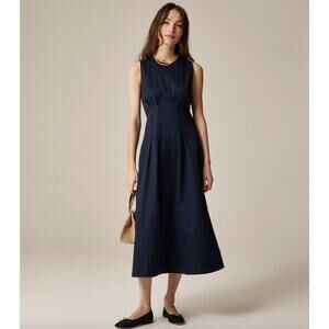 j crew pintuck midi dress J.Crew Pintuck Mixy Dress Stretch Cotton Midi A line Edgewater Blue XXS NWT